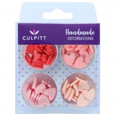 Red & White Mini Hearts Sugar Pipings Edible Decoration - 100 pieces