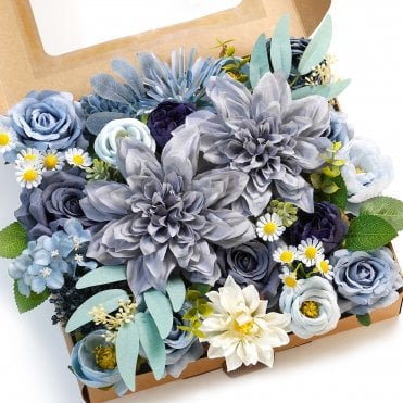 Retro Grey Blue DIY Faux Flower Box Set