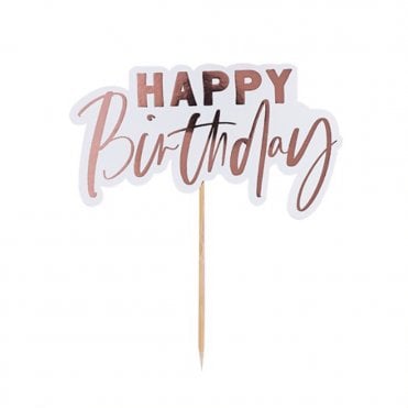 Rose Gold Dalmatian Happy Birthday Cake Topper