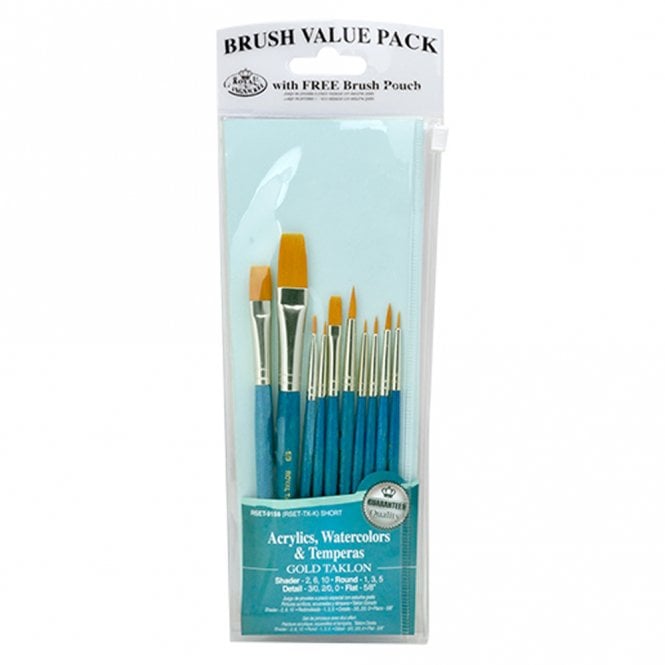 Royal Brush 10 Pieces Gold Taklon Set - Details, Rounds, Shaders & Flat