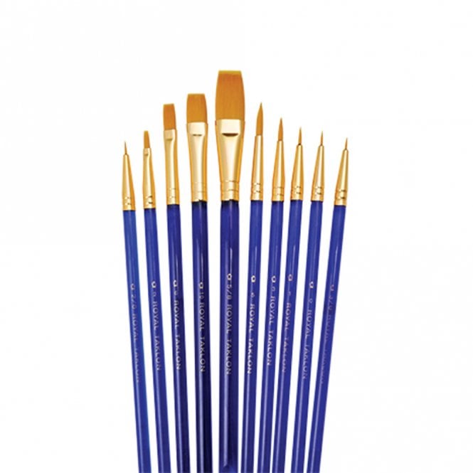 Royal Brush 10 Pieces Golden Taklon Set - Flat, Rounds, Pointed Rounds, Shaders