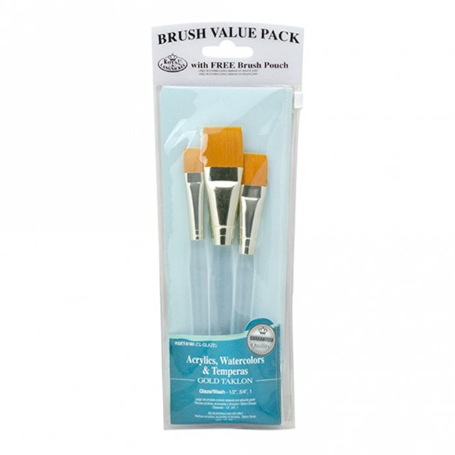 Royal Brush 3 Pieces Clear Acrylic Handle Set - Gold Taklon Glaze