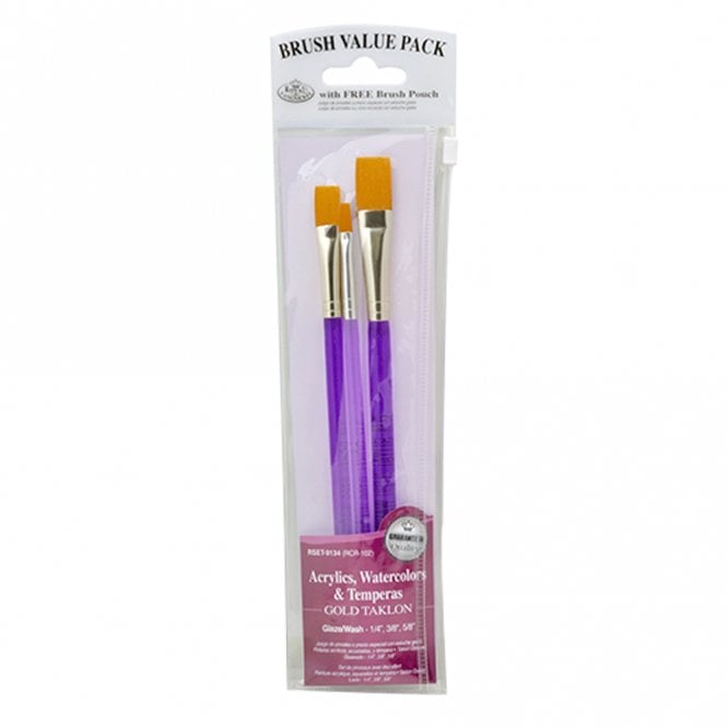 Royal Brush 3 Pieces Gold Taklon Acrylic Handle Set - Washes