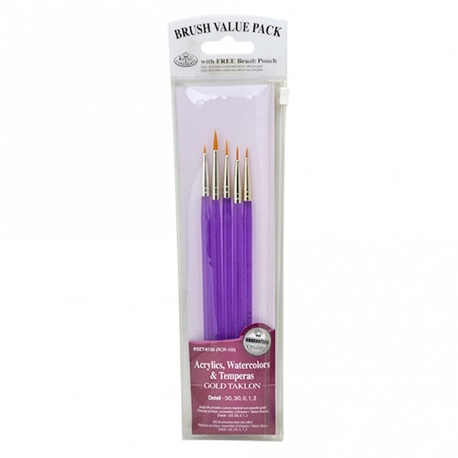 Royal Brush 5 Pieces Gold Taklon Acrylic Handle Set - Details
