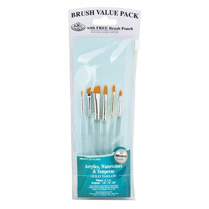 Royal Brush 6 Pieces Clear Acrylic Handle Set - Gold Taklon Filberts