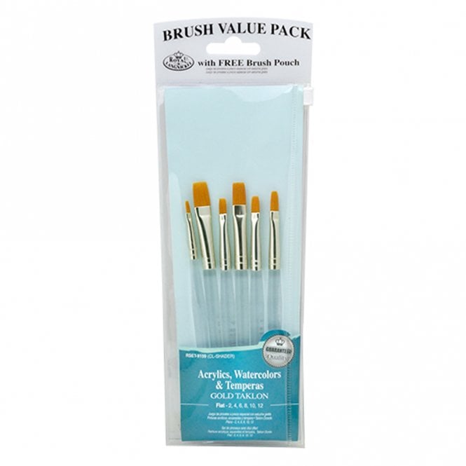 Royal Brush 6 Pieces Gold Taklon Clear Acrylic Handle Set - Shaders