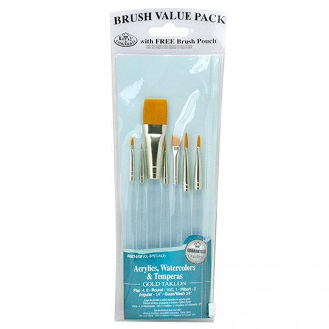 Royal Brush 7 Pieces Clear Acrylic Handle Set - Gold Taklon Rounds