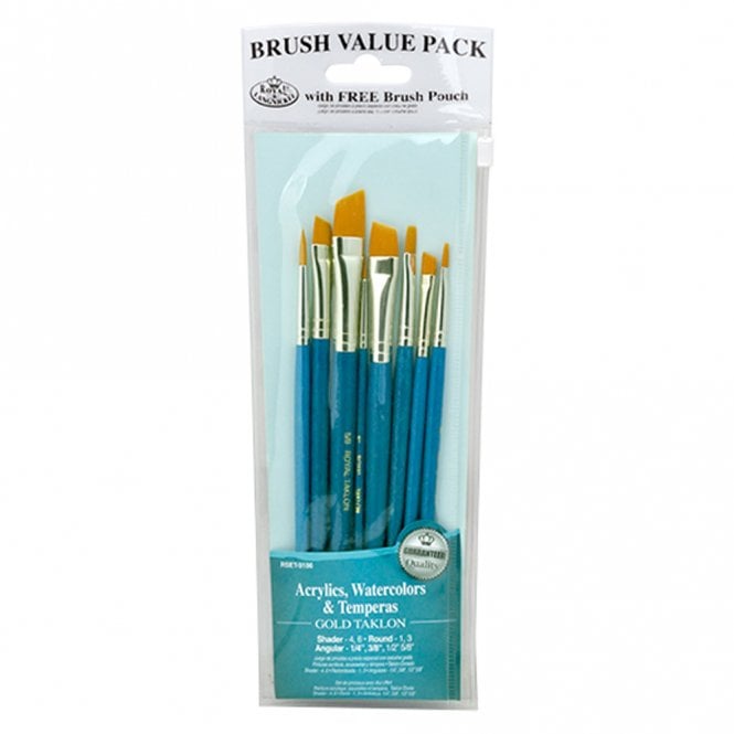 Royal Brush 8 Pieces Set - Gold Taklon Rounds, Shaders, Angulars