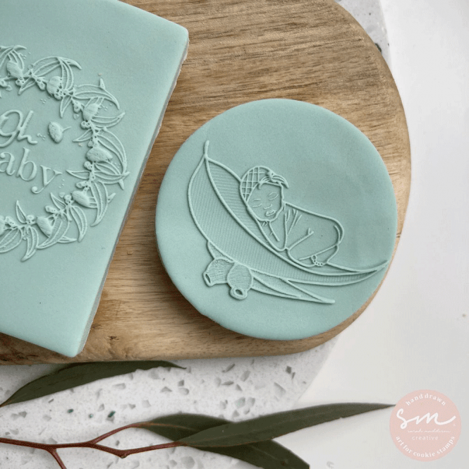 Sarah Maddison Baby on Gum Leaf - Cookie Stamp