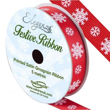 Satin Grosgrain - Snow Flake Red 15mm x 5m