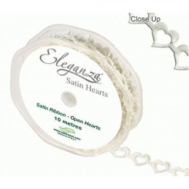 Satin Open Hearts Ribbon - Ivory No - 61 - 15mm x 10m
