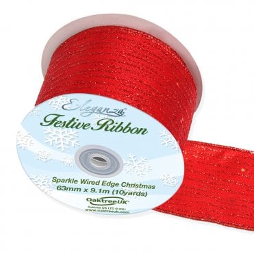 Satin Wired Edge Festive Shimmer 63mm x 9.1m Design No.377