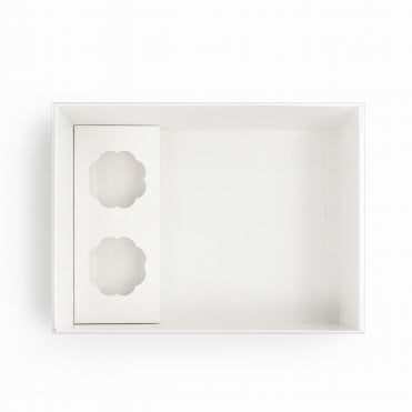 Signature White Cookie Box with Flower Shaped Insert and Clear Lid - 2 Cavities
