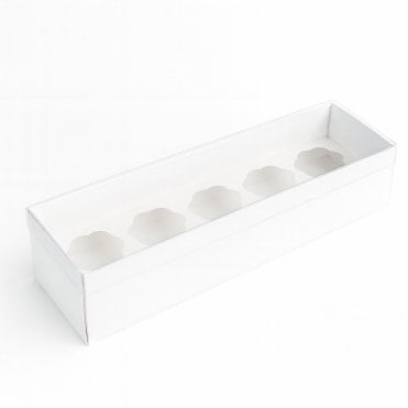 Signature White Cupcake Box with Flower Shaped Insert and Clear Lid - Holds 5 Cupcakes