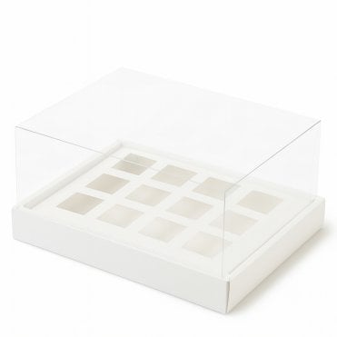 Signature White Dessert Shooter Box with Transparent Display Lid - 12 Cavities