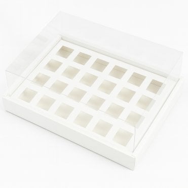 Signature White Dessert Shooter Box with Transparent Display Lid - 24 Cavities