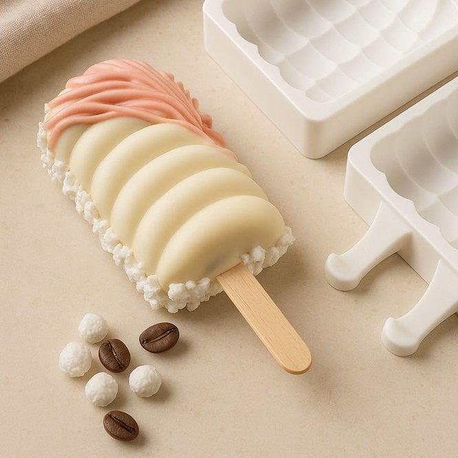 Silikomart Tango Easy Silicone Ice Cream Moulds - 2-Cavity, Set of 2 with 50 Wooden Sticks