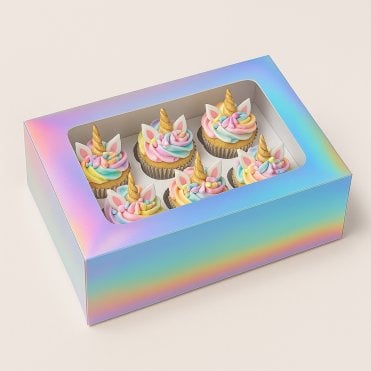 Silver Holographic Prism Unicorn Cupcake Box - Holds 6 Cupcakes