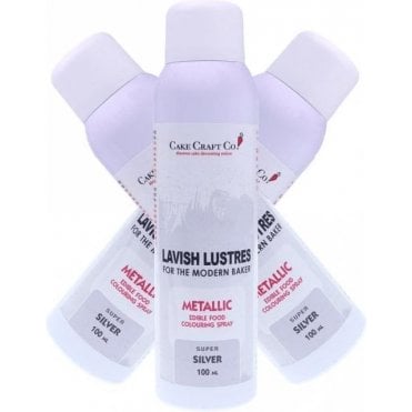 Silver - 'Lavish Lustre' Edible Food Colouring Metallic Lustre Decorating Spray 400ml