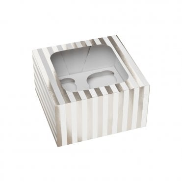Silver Stripe Premium Cupcake Boxes - Holds 4
