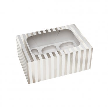 Silver Stripe Premium Cupcake Boxes Holds 6