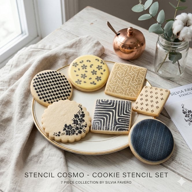 Silvia Favero Cosmo Cookie Stencil Set – 7 Modern Designs