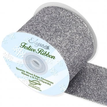 Sparkle Wired Edge Ribbon 63mm x 9.1m Pewter No.68