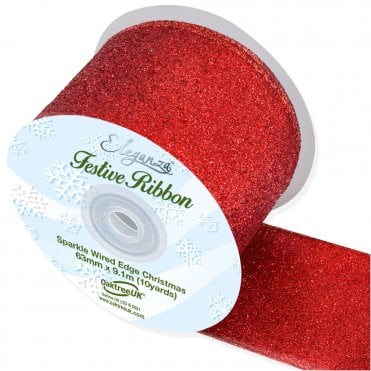 Sparkle Wired Edge Ribbon 63mm x 9.1m Red No.16
