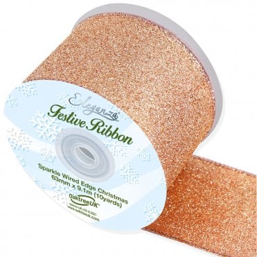 Sparkle Wired Edge Ribbon 63mm x 9.1m Rose Gold No.87