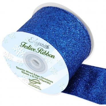 Sparkle Wired Edge Ribbon 63mm x 9.1m Royal Blue No.18