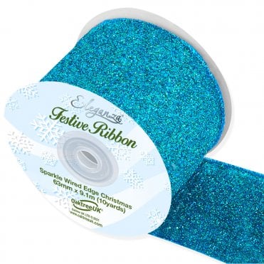Sparkle Wired Edge Ribbon 63mm x 9.1m Turquoise No.55