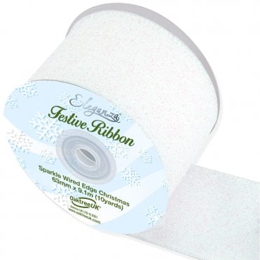 Sparkle Wired Edge Ribbon 63mm x 9.1m White Iridescent No.42