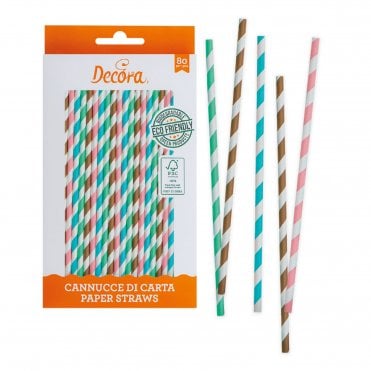 Stripes Paper Bio Straws - Pack of 80 Pieces