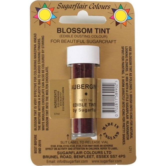 Sugarflair Colours Aubergine - Blossom Tint Dusting Colour 7ml Vial