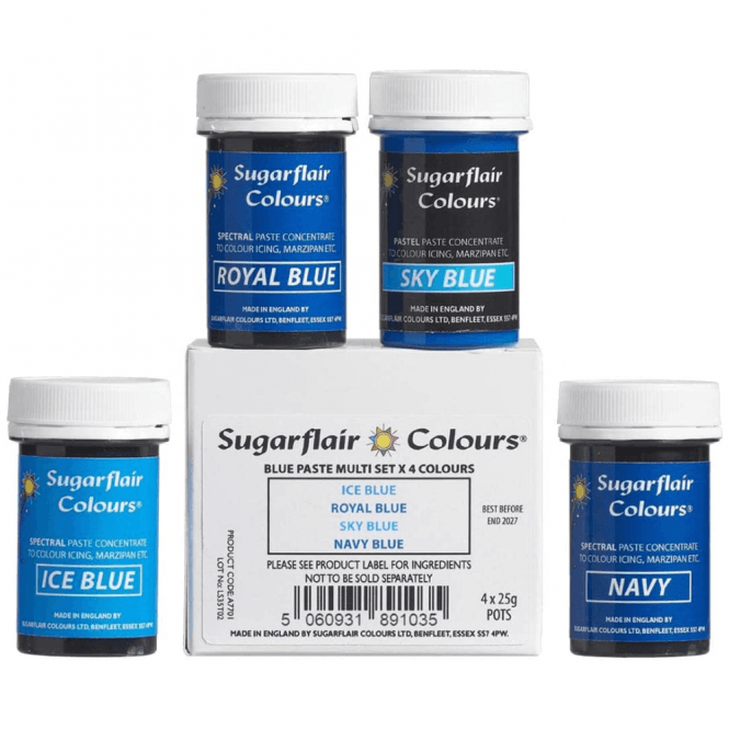 Sugarflair Colours Blue Paste Multi set - Pack of 4