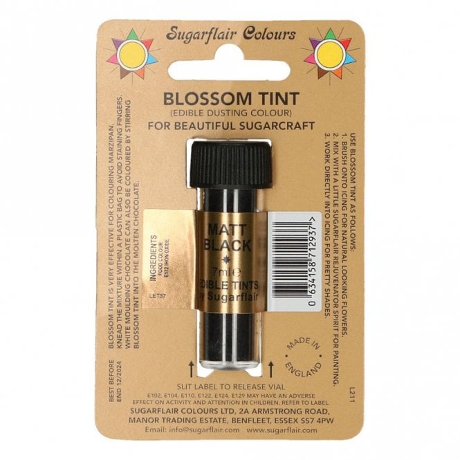 Sugarflair Colours Matt Black - Blossom Tint Dusting Colour 7ml Vial