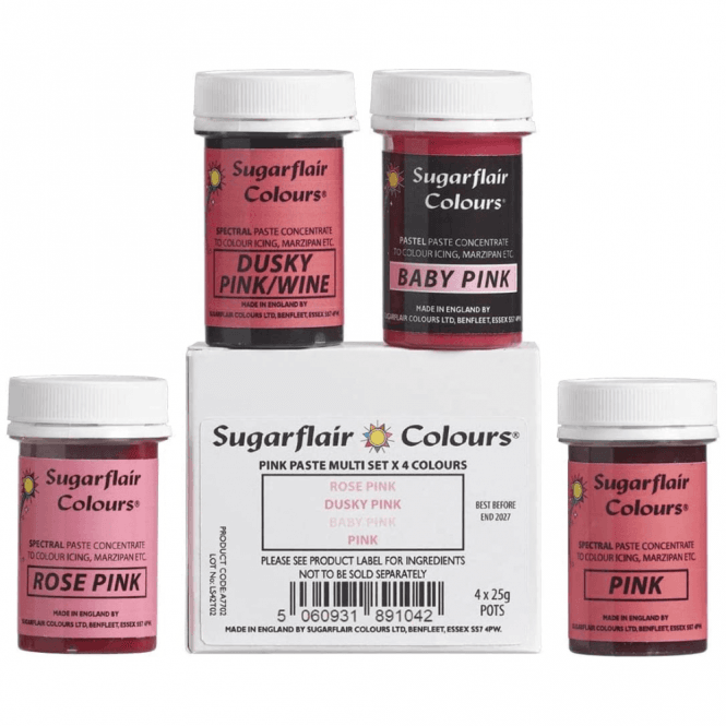 Sugarflair Colours Pink Paste Multi set - Pack of 4