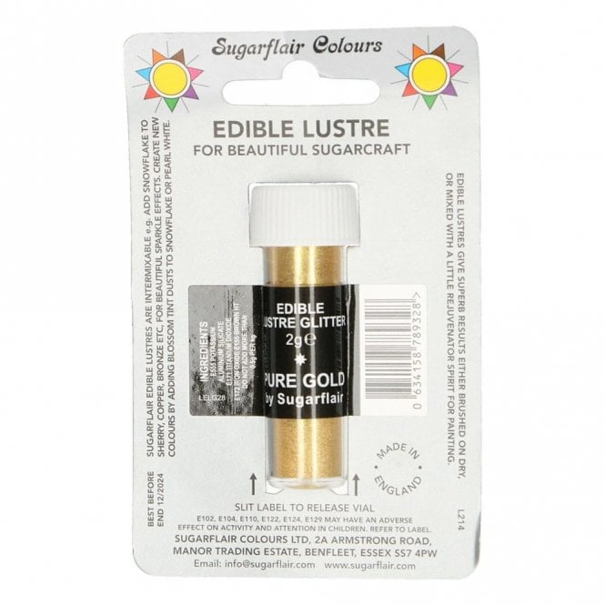 Sugarflair Colours Pure Gold - Edible Lustre Glitter Colour 2g
