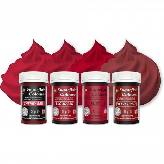 Sugarflair Colours Red Mixed Paste Food Colour Set - (4 x 25g Pots)