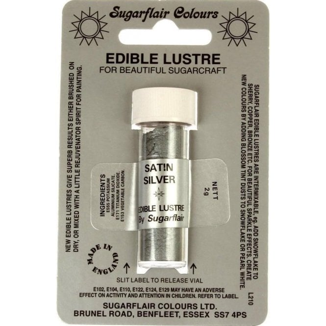 Sugarflair Colours Satin Silver- Edible Lustre Dusting Colour 2g