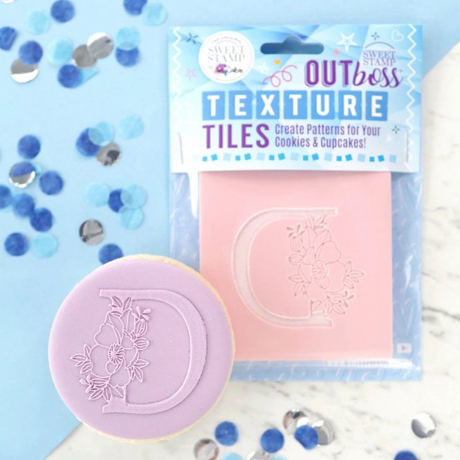 Sweet Stamps OUTboss Texture Tiles - Monogram Floral Alphabet - D