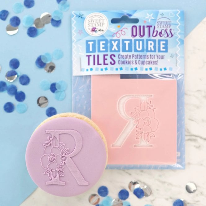 Sweet Stamps OUTboss Texture Tiles - Monogram Floral Alphabet - R