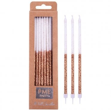 Tall Rose Gold Glitter Candles - Set of 16