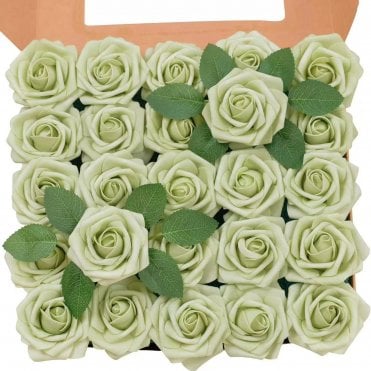 Tea Green Premium Artificial Foam Roses - Set of 25
