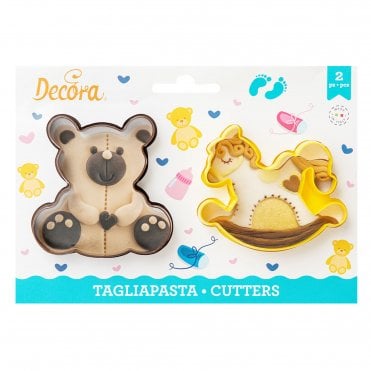 Teddy Bear And Rocking Horse Plastic Cookie Cutters Set Of 2