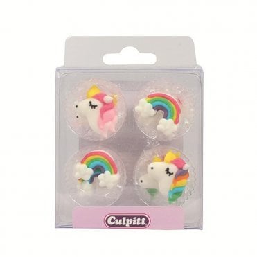 Unicorn & Rainbow Sugar Decorations - 12 Pieces