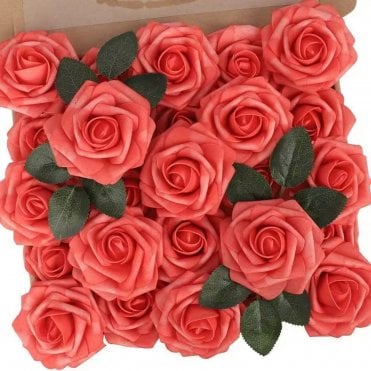 Watermelon Premium Artificial Foam Roses - Set of 25