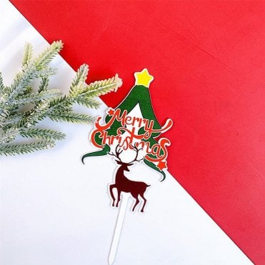 Whimsy ‘Merry Christmas’ Cake Topper with Reindeer & Tree - Style 9