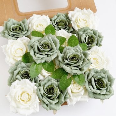 White and Green Mixed - DIY Faux Flower Box Set