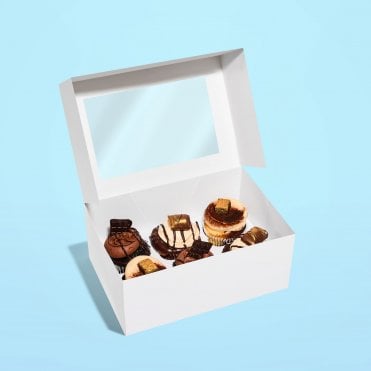 White Cupcake Box with Window and Insert - Extra Deep 4" Depth - Holds 6